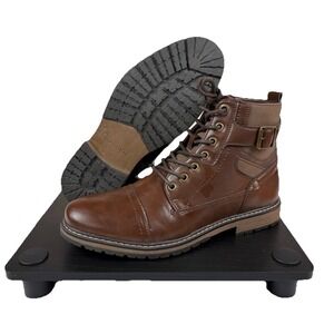 Steve Madden Trempt Cap Toe Lace-Up Combat Boots Men's 9 Brown Ortholite Nwob